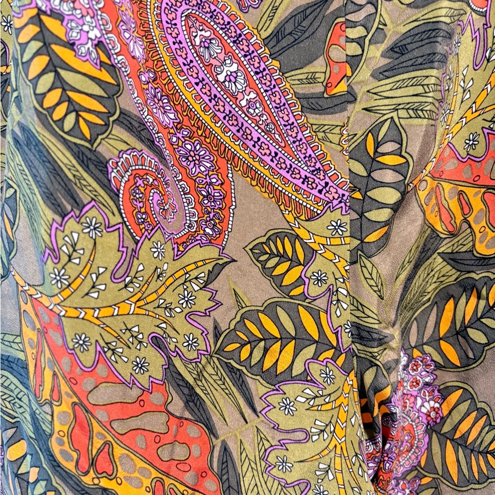 Vintage Sunny LeighFloral silk Paisley A-Line skort in Olivewith  Orange Accents - Picture 8 of 8